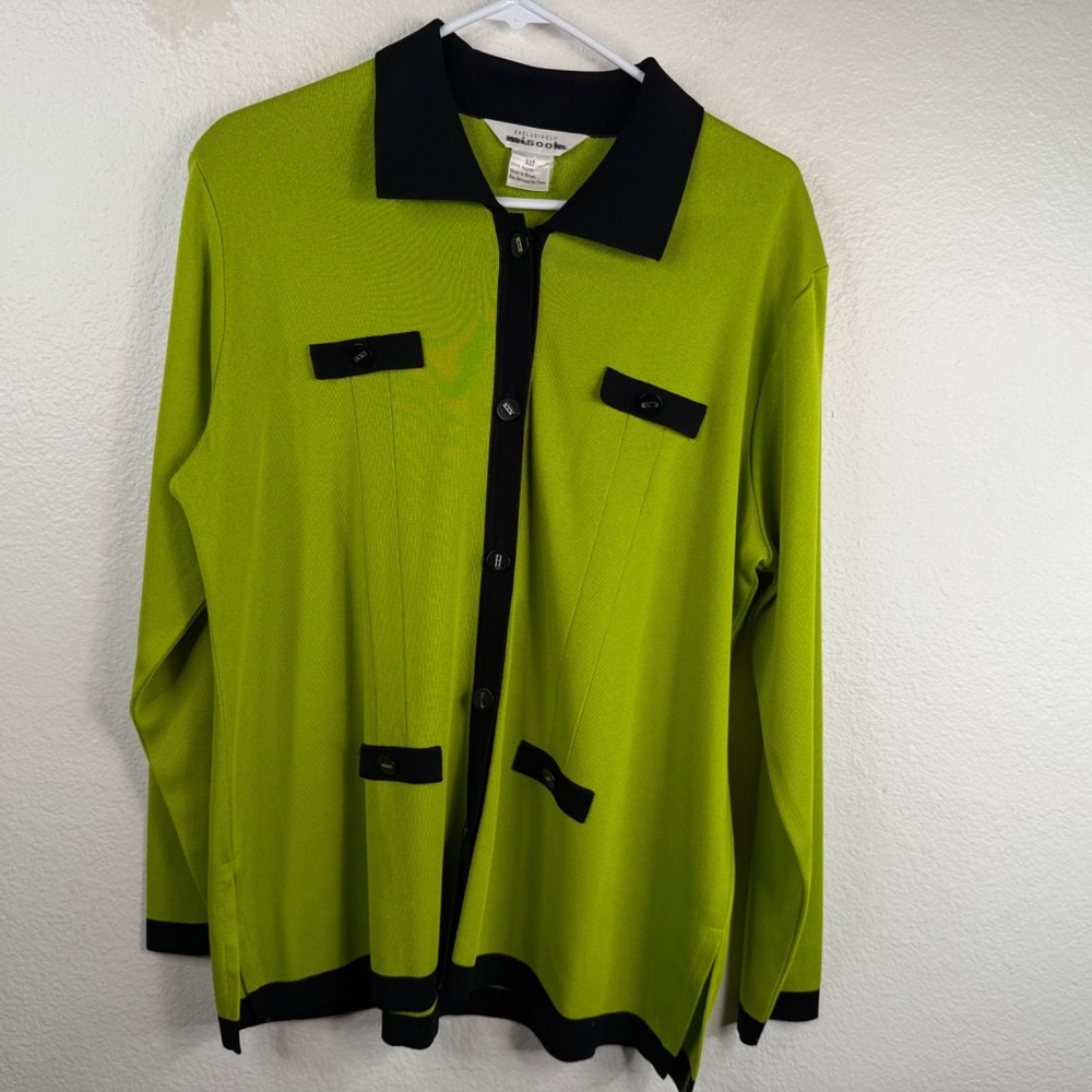 Exclusively Misook Women's Cardigan Green Sz XL Long Sleeves Button Up Career